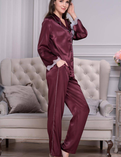 Шелковый комплект с брюками Mia-Amore LAURA 3296 бордовый, Цвет: бордовый, Размеры: L, изображение 3