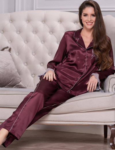 Шелковый комплект с брюками Mia-Amore LAURA 3296 бордовый, Цвет: бордовый, Размеры: L, изображение 4