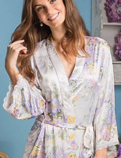 Халат-кимоно шелковый длинный Mia-Amore LILIANNA 5999, Цвет: молочный, Размеры: 4XL/5XL, изображение 2