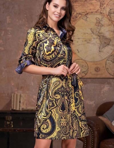 Ночная рубашка-халат Mia-Amore ARMANI GOLD 3497, Цвет: темно-синий/золотой, Размеры: M, изображение 2