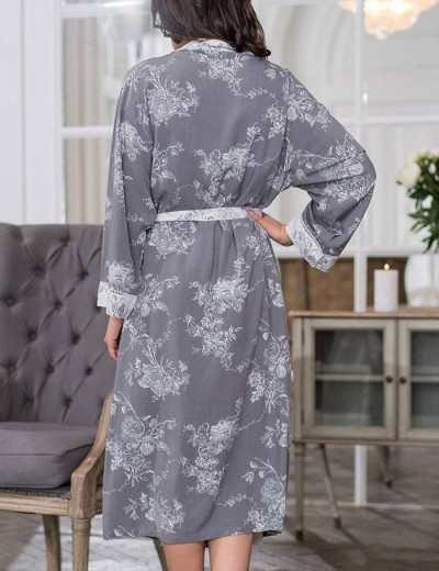 Длинный запашной халат Mia-Mella COLLETT 6559, Цвет: серый+белый, Размеры: L/XL, изображение 2
