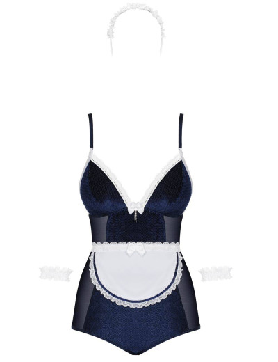 Ролевой костюм-боди игривой горничной Obsessive MAID, Цвет: темно-синий, Размеры: S/M, изображение 3