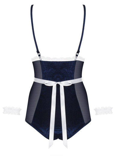Ролевой костюм-боди игривой горничной Obsessive MAID, Цвет: темно-синий, Размеры: S/M, изображение 4