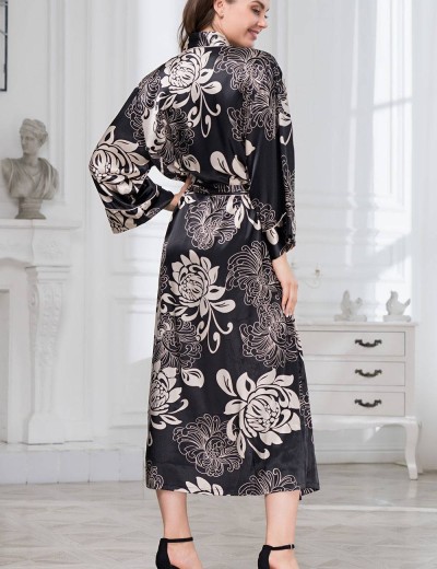 Халат-кимоно атласный длинный Mia-Amore DA VINCI 8449 черный, Цвет: черный, Размеры: L/XL, изображение 2