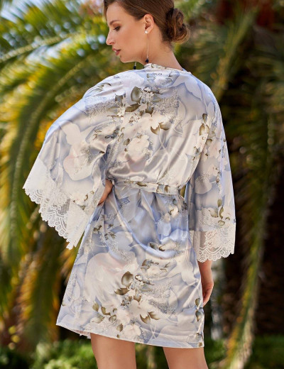 Шелковый халат-кимоно Mia-Amore NOVELLA 3603, Цвет: голубой микс, Размеры: 2XL/3XL, изображение 2