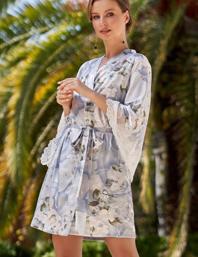 Шелковый халат-кимоно Mia-Amore NOVELLA 3603, Цвет: голубой микс, Размеры: 2XL/3XL, изображение 4