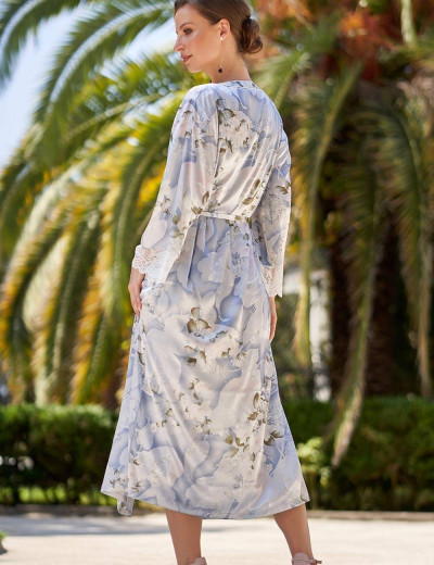 Шелковый халат на пуговицах Mia-Amore NOVELLA 3609, Цвет: голубой микс, Размеры: XL, изображение 2