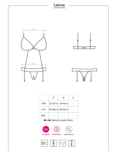 Эротическое боди Obsessive LALUNA CROTCHLESS, Цвет: черный, Размеры: S/M, изображение 7 Эротическое боди Obsessive LALUNA CROTCHLESS, Цвет: черный, Размеры: S/M, изображение 7