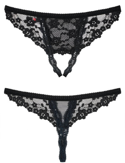 Эротические трусики  Obsessive LETICA CROTCHLESS THONG, Цвет: черный, Размеры: S/M, изображение 4