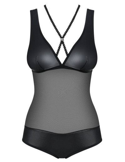 Эротическое боди Obsessive LEATHERIA TEDDY, Цвет: черный, Размеры: L/XL, изображение 3