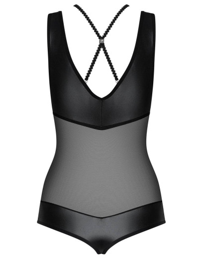 Эротическое боди Obsessive LEATHERIA TEDDY, Цвет: черный, Размеры: L/XL, изображение 4