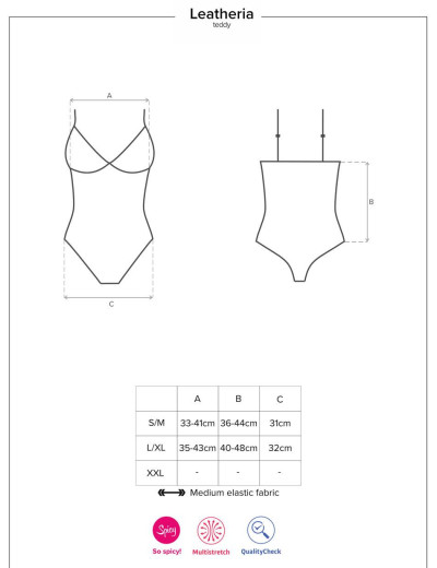 Эротическое боди Obsessive LEATHERIA TEDDY, Цвет: черный, Размеры: L/XL, изображение 5