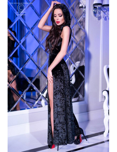 Эротическое бахатное платье с капюшоном Chilirose 4302 черный, Цвет: черный, Размеры: S, изображение 4