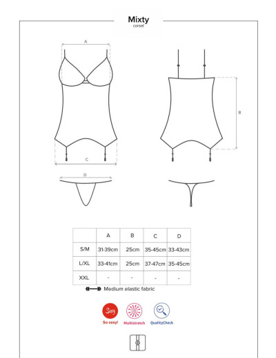 Корсет с трусиками Obsessive MIXTY CORSET, Цвет: черный, Размеры: L/XL, изображение 5