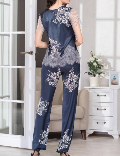 Шелковая пижама с брюками Mia-Amore ALEXANDRIA 3576, Цвет: темно-синий, Размеры: M, изображение 2