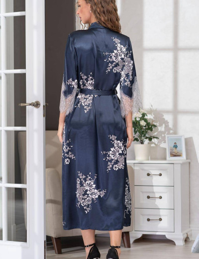 Халат-кимоно шелковый длинный Mia-Amore ALEXANDRIA 3579, Цвет: темно-синий, Размеры: L/XL, изображение 2