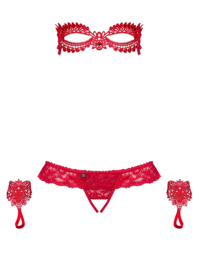Эротический комплект из 3-х предметов Obsessive HETEA SET CROTCHLESS, Цвет: красный, Размеры: L/XL, изображение 3