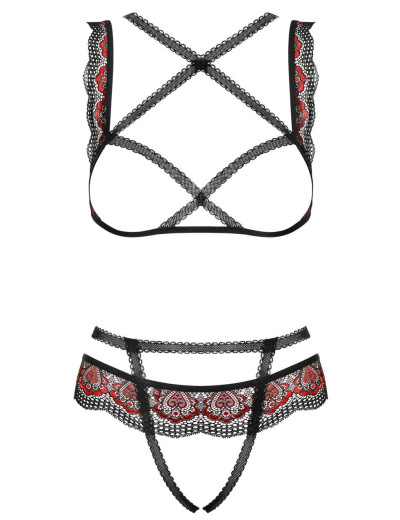 Эротический комплект Obsessive MEGIES SET CROTCHLESS, Цвет: чёрно/красный, Размеры: L/XL, изображение 3