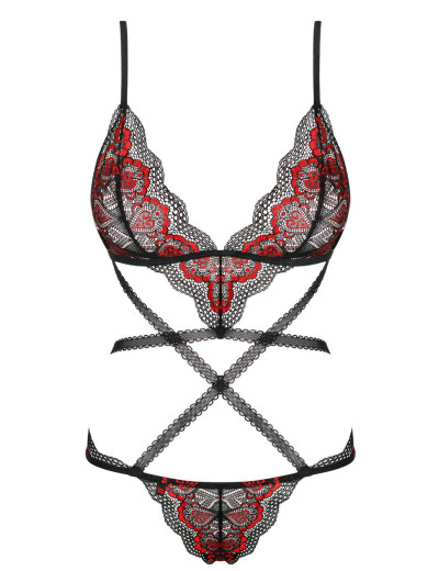 Эротическое боди Obsessive MEGIES TED, Цвет: чёрно/красный, Размеры: S/M, изображение 3