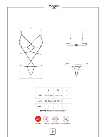 Эротическое боди Obsessive MEGIES TED, Цвет: чёрно/красный, Размеры: S/M, изображение 5