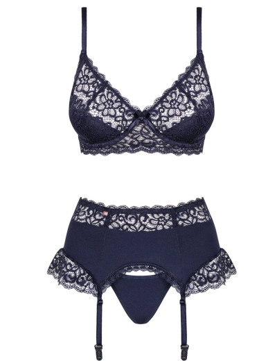 Эротический комплект с поясом Obsessive DRIMERA SET, Цвет: темно-синий, Размеры: S/M, изображение 5