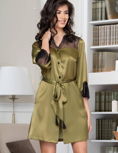 Рубашка-халат из шелка Mia-Amore OLIVIA 3647 оливковый, Цвет: оливковый, Размеры: 3XL, изображение 3