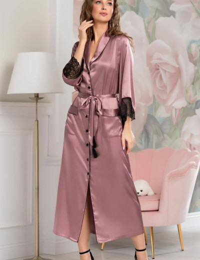 Халат шелковый длинный Mia-Amore OLIVIA 3649 античная роза, Цвет: античная роза, Размеры: L, изображение 3