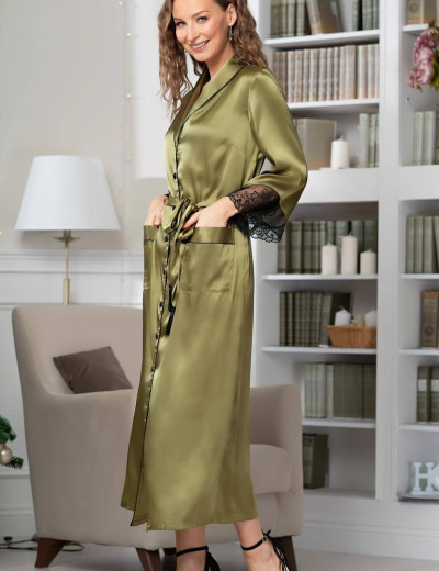 Халат шелковый длинный Mia-Amore OLIVIA 3649 оливковый, Цвет: оливковый, Размеры: XL, изображение 3