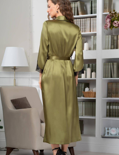 Халат шелковый длинный Mia-Amore OLIVIA 3649 оливковый, Цвет: оливковый, Размеры: XL, изображение 2