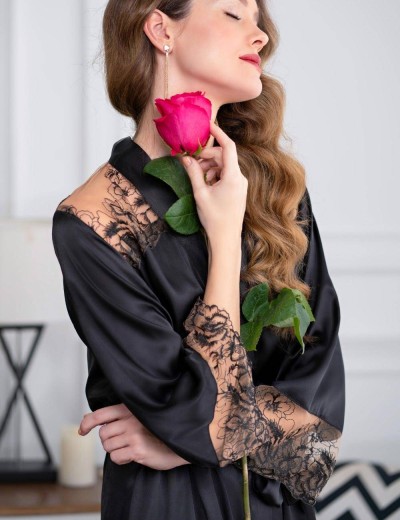 Шелковый халат-кимоно Mia-Amore AMANDA 3633, Цвет: черный, Размеры: L/XL, изображение 3