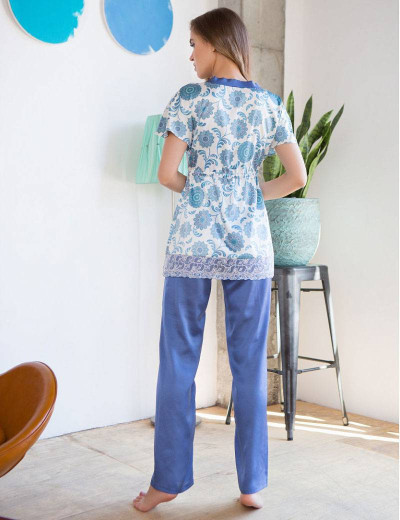Комплект атласный с брюками Mia-Mia JULIE 17546, Цвет: голубой на белом, Размеры: M, изображение 2