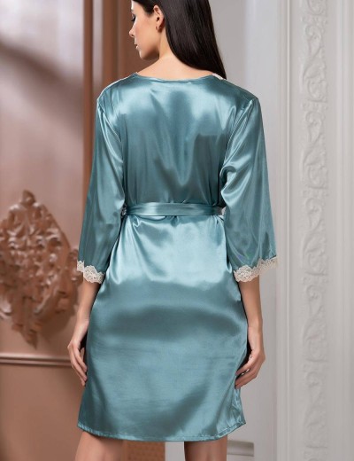 Атласный халат-кимоно Mia-Mella JULIA 8733 изумруд, Цвет: изумруд, Размеры: 2XL/3XL, изображение 2
