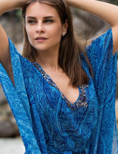 Туника пляжная с рукавом «летучая мышь» Mia-Amore RIVIERA 8251, Цвет: сине-голубой, Размеры: L/XL, изображение 3