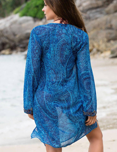 Туника пляжная с длинным рукавом Mia-Amore RIVIERA 8254, Цвет: сине-голубой, Размеры: S/M, изображение 2