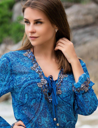 Туника пляжная с длинным рукавом Mia-Amore RIVIERA 8254, Цвет: сине-голубой, Размеры: S/M, изображение 3