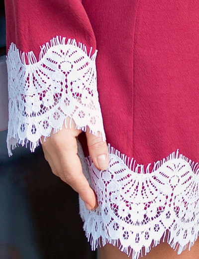 Халат с кружевной оборкой Opium K-7, Цвет: вишневый, Размеры: S, изображение 3