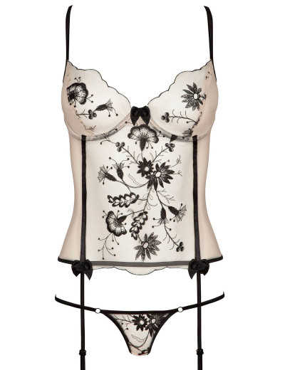 Корсет с пажами для чулок + стринги Beauty Night SAVANNAH CORSET, Цвет: черный/бежевый, Размеры: L/XL, изображение 4