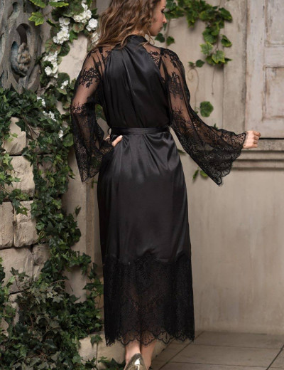 Длинный атласный халат-кимоно Mia-Amore AFRODITA 2169 черный, Цвет: черный, Размеры: S/M, изображение 2