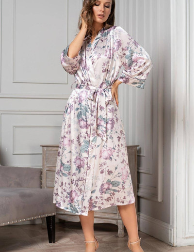 Шелковый халат-кимоно длинный Mia-Amore MIRACLE 3549, Цвет: жемчужно-розовый, Размеры: 2XL/3XL, изображение 3