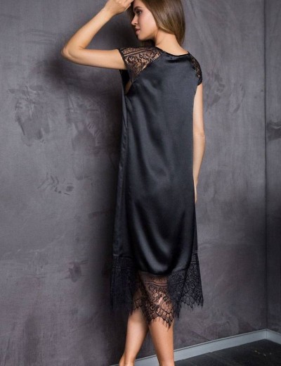 Длинная сорочка из атласа Mia-Mia EVELIN 17535 черный, Цвет: черный, Размеры: M, изображение 2