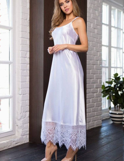 Длинная атласная сорочка Mia-Mia EVELIN 17538 белый, Цвет: белый, Размеры: 2XL, изображение 3