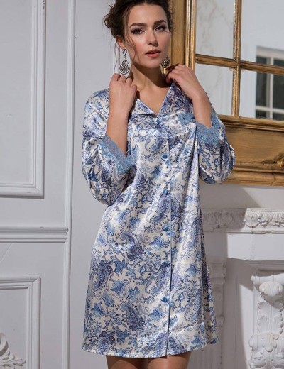 Шелковая ночная рубашка на пуговицах Mia-Amore DOLCE VITA 5917, Цвет: бело-голубой, Размеры: M, изображение 2