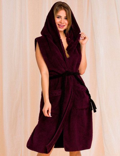 Плюшевый удлиненный жилет Key LHW 570 20/21, Цвет: бургундское вино, Размеры: S/M, изображение 2