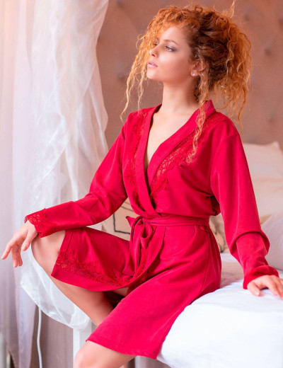 Халат с кружевной оборкой Opium K-8, Цвет: вишневый, Размеры: S, изображение 3