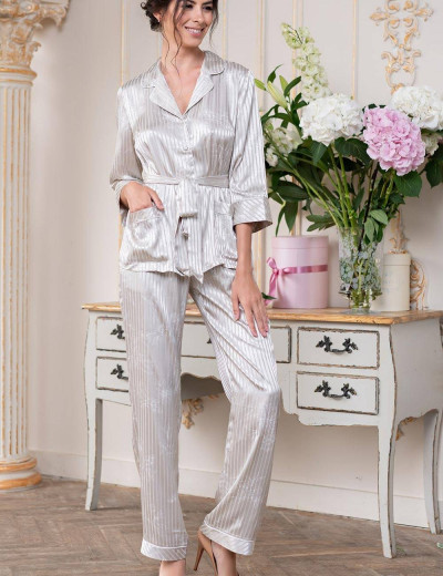 Атласный пижамный комплект Mia-Amore JOSEPHINE 8876, Цвет: серый жемчуг, Размеры: L, изображение 2