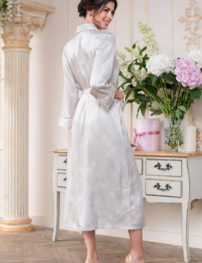 Длинный атласный халат на пуговицах Mia-Amore JOSEPHINE 8879, Цвет: серый жемчуг, Размеры: L, изображение 2