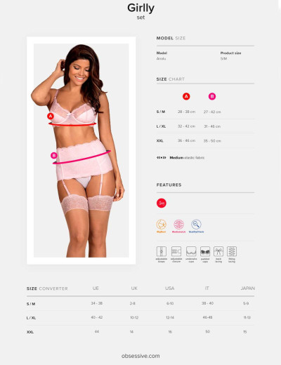 Сексуальный комплект с поясом Obsessive GIRLLY SET, Цвет: розовый, Размеры: 2XL, изображение 6