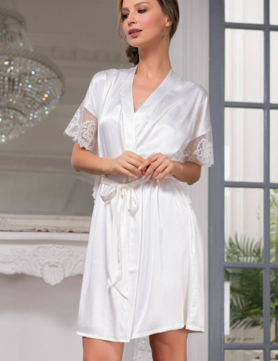 Шелковый халат Mia-Amore WHITE SWAN 3557 молочный, Цвет: молочный, Размеры: L/XL, изображение 3