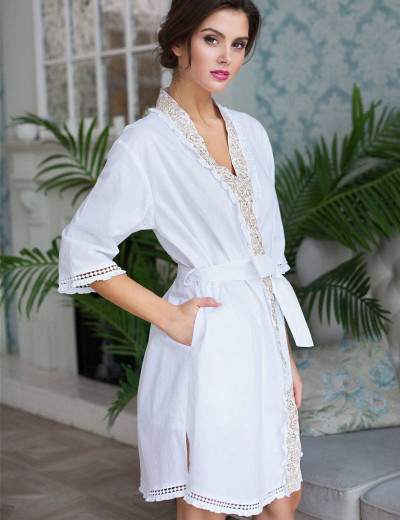 Хлопковый халат кимоно с вышивкой Mia-Mia HELENE 16193 с золотым, Цвет: белый с золотым, Размеры: M, изображение 3