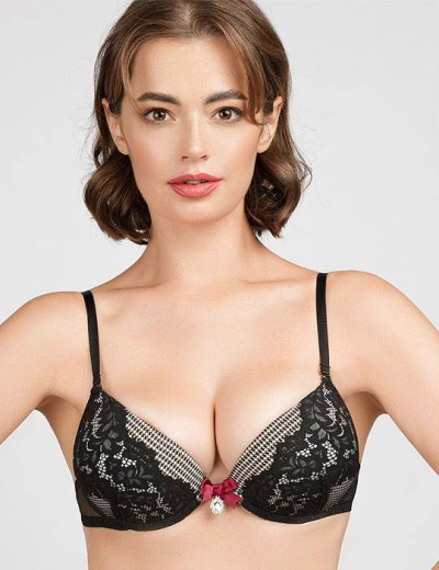 Модный комплект пуш-ап и бразилиана Mioocchi KRISTINA 759090 nero/avorio, Цвет: nero/avorio, Размеры: 70B, изображение 3